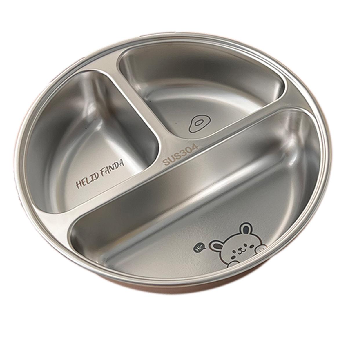 

WORTHBUY Round 304 Stainless Steel Dinner Plate 3 Compartments Food Plate Tray Kitchen Food Container Cute Divided Dining Plate