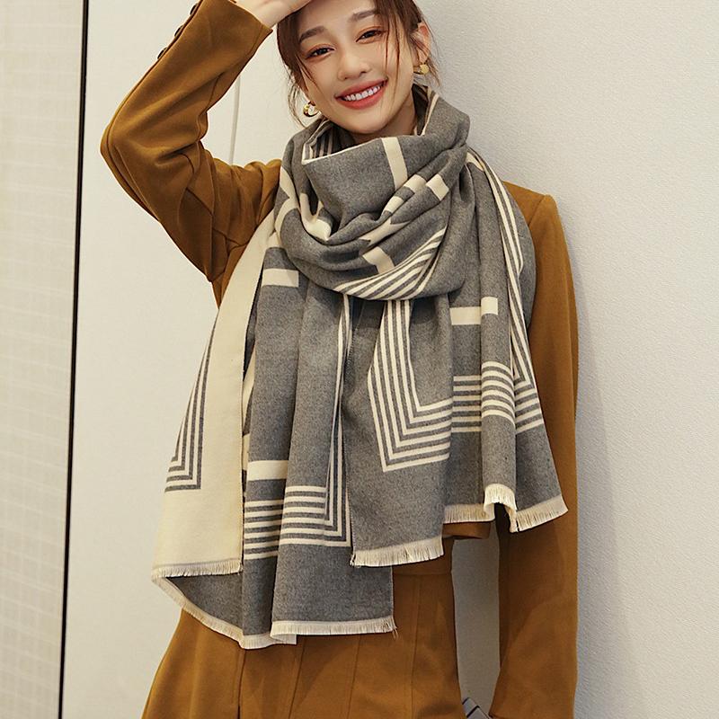 צעיף קשמיר סתיו חורף לנשים צעיף עבה דו-צדדי