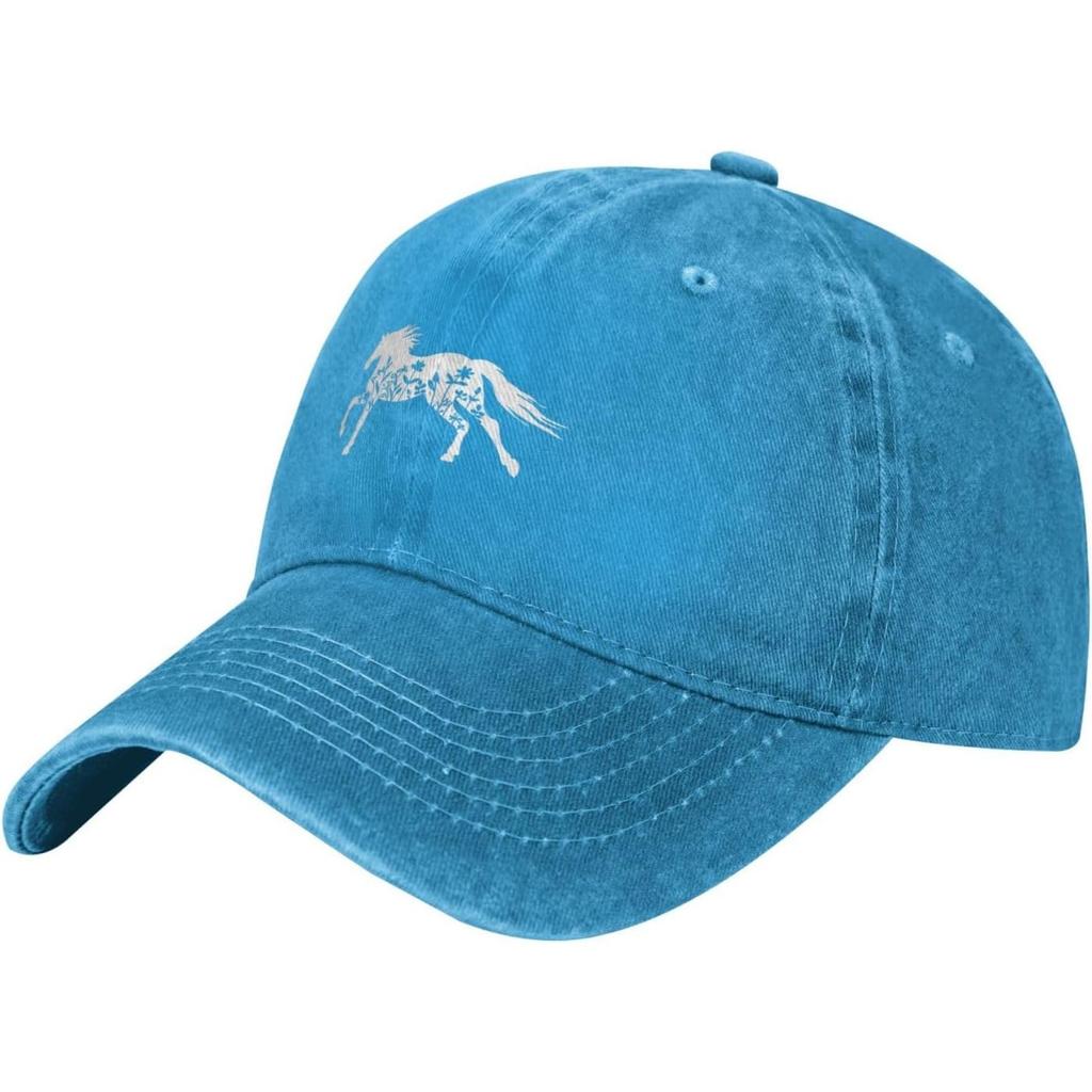 Floral Horse Graphic Washed Cotton Baseball Cap Breathable Adjustable Golf Hats for Unisex