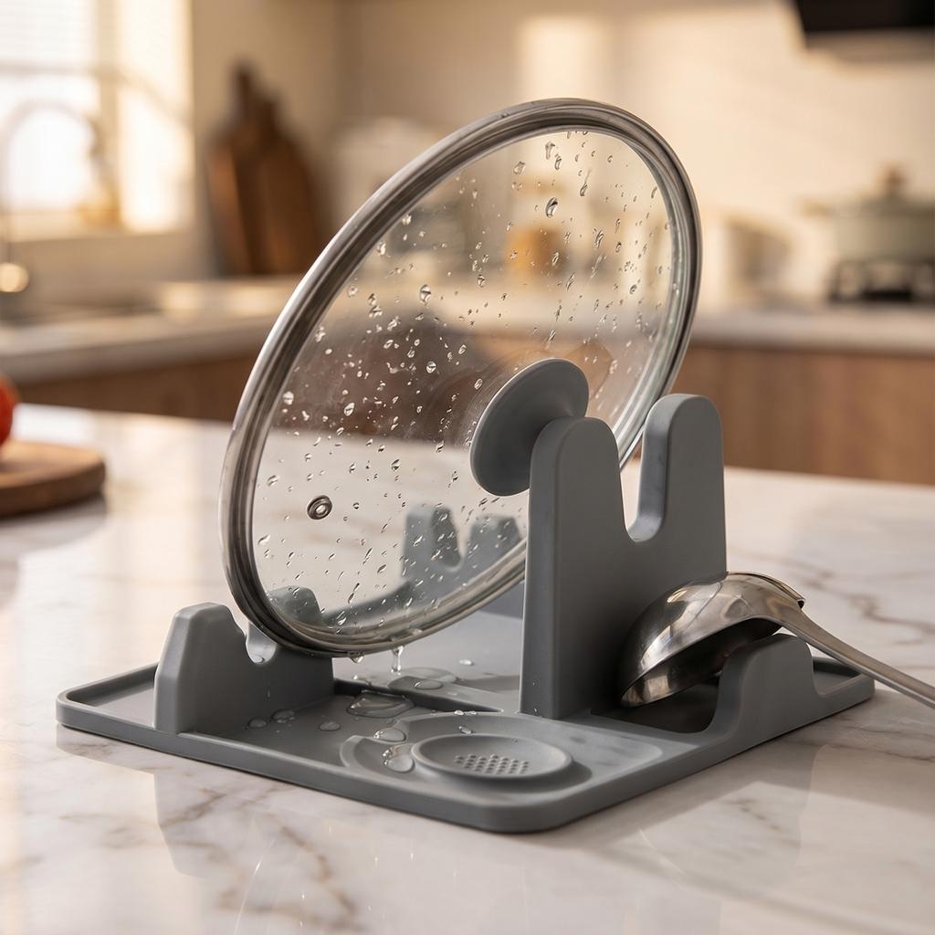 Multifunctional Kitchen Lid Holder and Utensil Rest for Pot Lids Spoons Spatulas and Cooking Tools Home Storage Rack Organizer