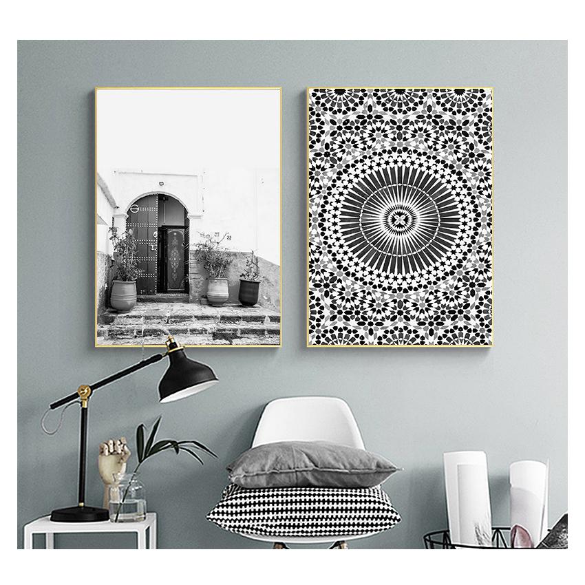 Morocco Building Wall Art Canvas Painting Religion School Picture For Living Room Home Decor Mosque Blue Door Nordic Poster