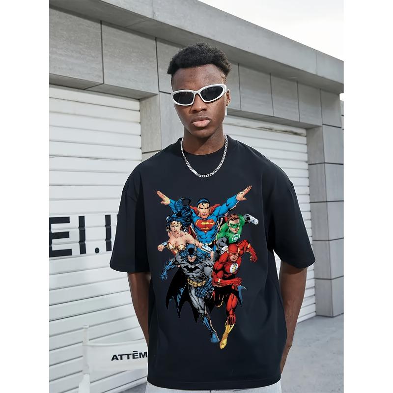 European Sizes 1pc Justice League Graphic T-Shirt - Breathable & Soft Fabric, Regular Fit Short Sleeve Tee with Iconic Superheroes Design