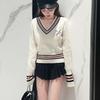Puppy Badge Embroidered Women's V-Neck Retro Sweater - Autumn/Winter Wool Knit, Short Fitted Academy Style Pullover