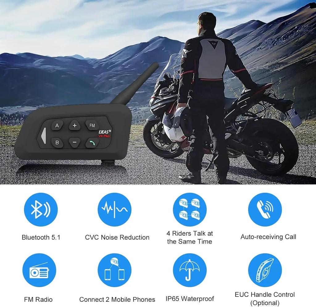 Motorcycle Helmet Bluetooth Intercom V4 Plus Football Referee Bluetooth Intercom Earphones with CVC Noise Reduction and FM Radio