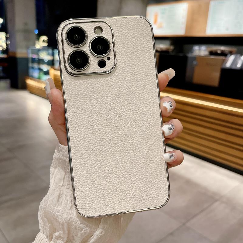

Luxury Solid Color Leather Plating Border Shockproof Phone Case For iPhone 16 Pro Max 14 11 12 13 15 Pro Max Bumper Back Cover iPhone 13