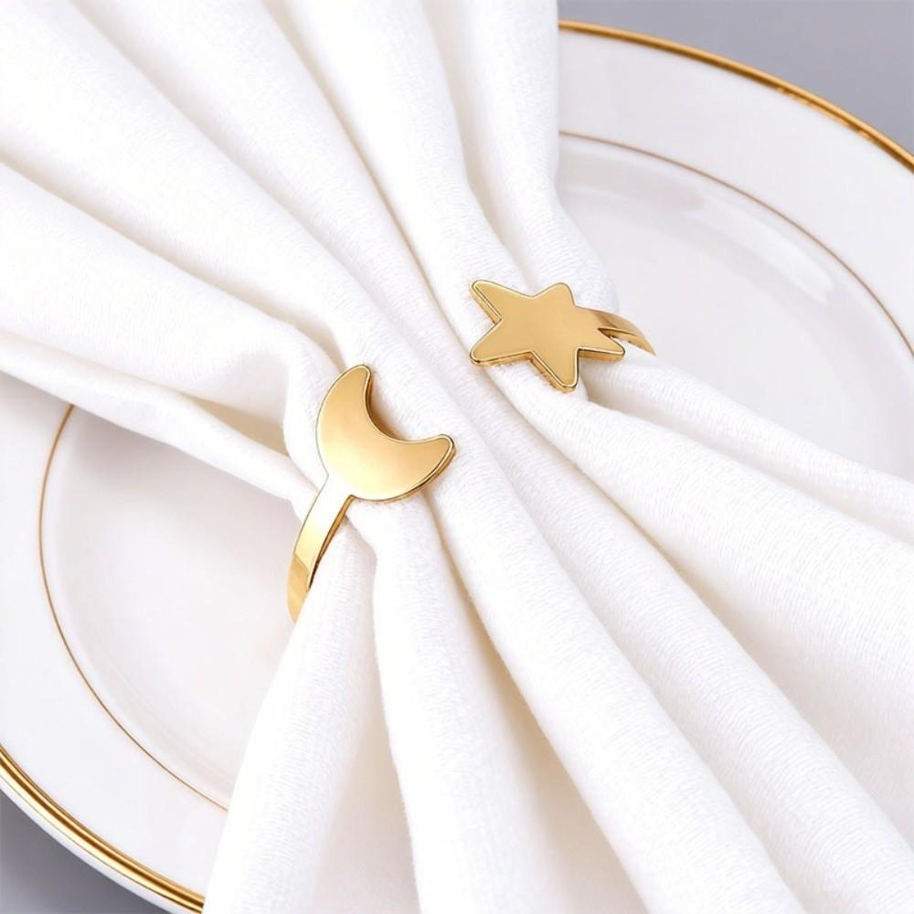 6PCS Modern Star Napkin Buckle Gold/Silver Table Napkin Holder Moon Napkin Rings Table Setting