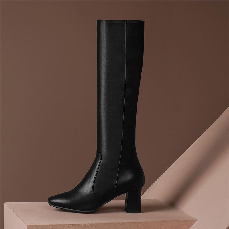

Женские сапоги на высоком каблуке, осенние и зимние новые минималистичные темпераментные сапоги на толстом каблуке, большие однотонные женские сапоги 34 чёрный