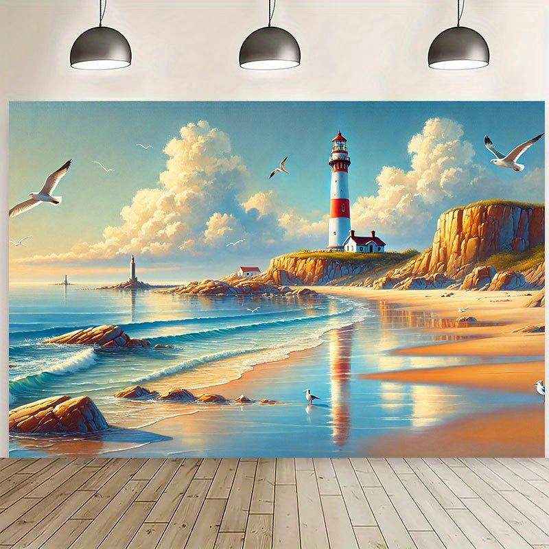 1 item Lighthouse Seagull Sun Beach Party Banner Wedding Birthday Decorations Celebration Background Cloth 100x150cm