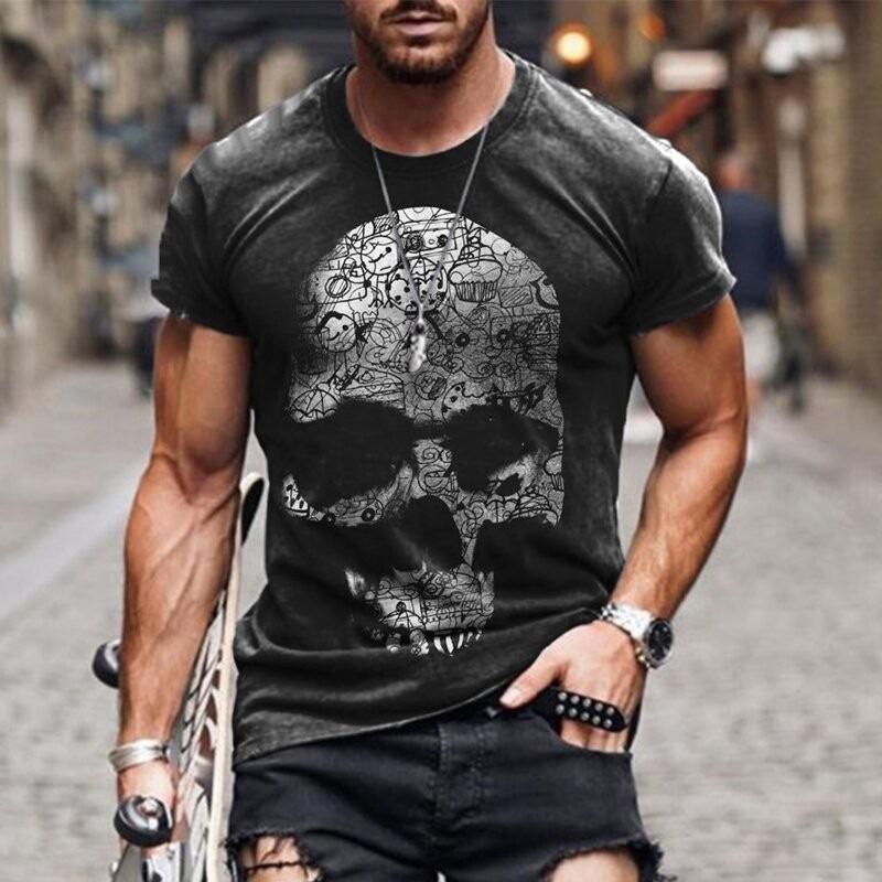 Skull Print 3D Digital Print Summer Casual Round Neck Youth 3D T-shirt