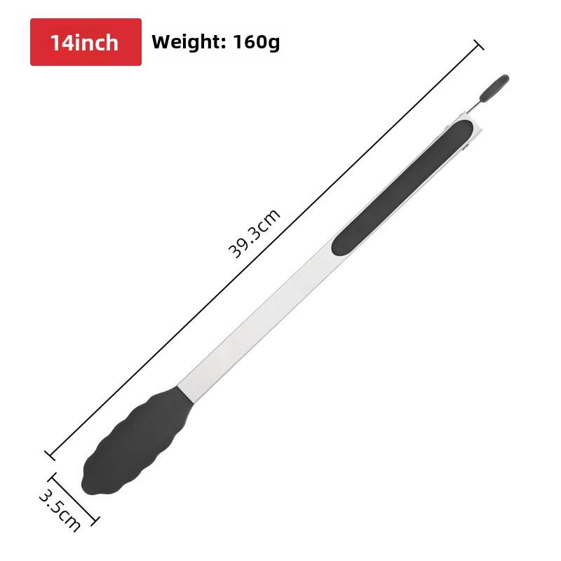 Stainless steel silicone food tongs tool, thickened heat-resistant kitchenware, barbecue tongs, grilled steak food tongs,