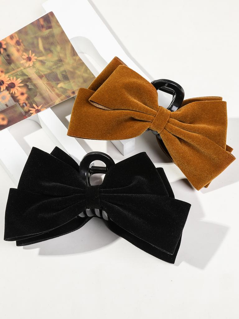 2Pcs Burgundy and Black Velvet Hair Bows with Alligator Clips Big Hair Claw Clips Bows Hair Accessories for Women Girls