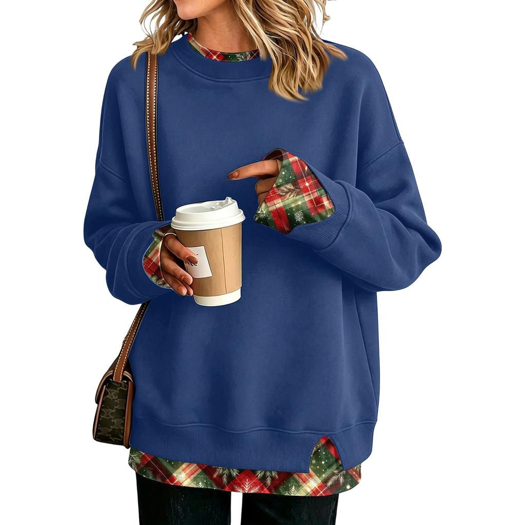 Women's Casual Printed Long Sleeve Oversized Two Piece Look Sweatshirt for Everyday Wear