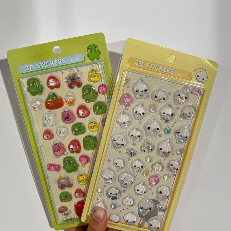 1-6pcs Tamagotchi 3D Crystal Stickers Waterdrop Cartoon Stickers Creative Gift Exchange Stickers Set Embossed Solid Stickers