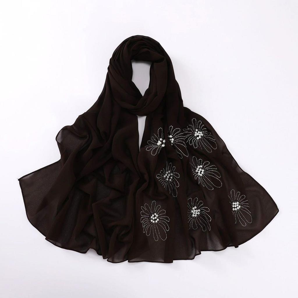 New monochrome chiffon hot diamond beads butterfly scarf female minority yarn headscarf straight hair