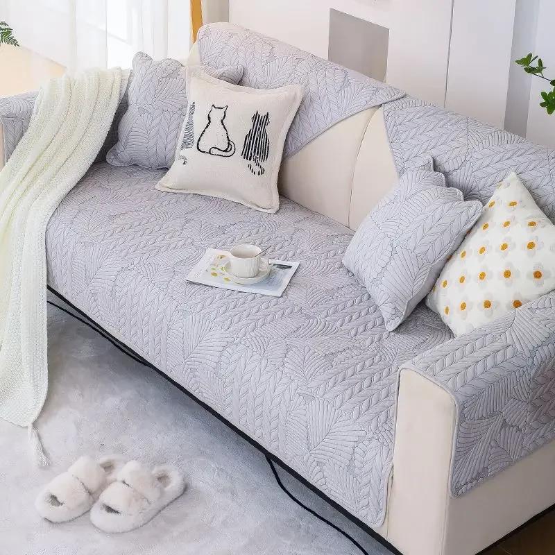 Warm Non Slip Cotton Sofa Cushion Modern Solid Color Fabric Sofa Cover Cloth Towel Four Season Universal Living Room Home Decor