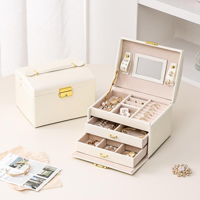 Large Capacity PU Leather Jewelry Box with Drawers for Rings and Earrings