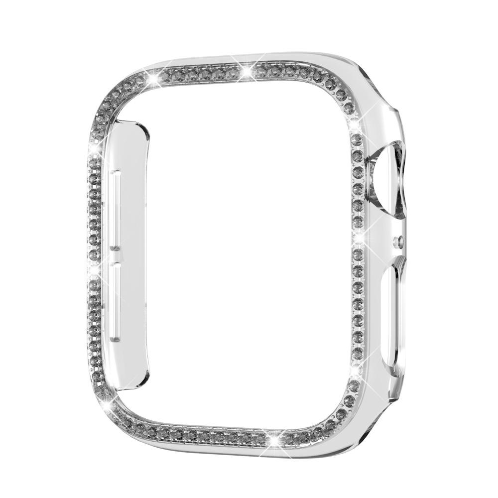 Совместимый защитный чехол с бриллиантами для Apple Watch 10 со встроенной стеклянной пленкой для iWatch 9/8 Series 12, 46mm white
