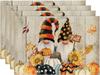 Wood Gnomes Pumpkins Fall Placemats Set of 4, 12x18 Inch Seasonal Thanksgiving Table Mats for Party Kitchen Dining Decoration