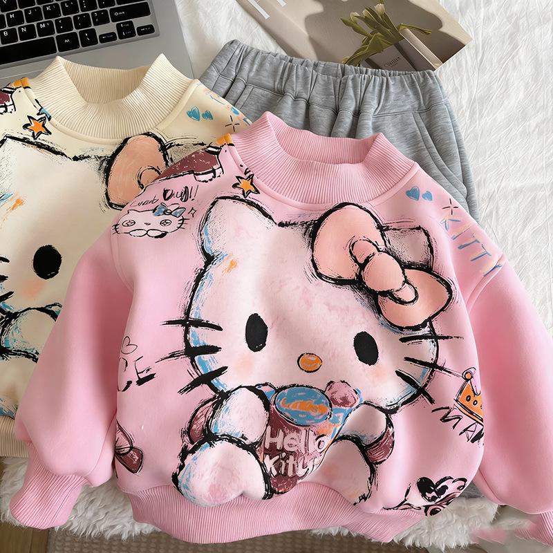 Girls' Fleece-Lined Sweatshirt: Autumn/Winter 2025 Trendy Children's Base Layer.