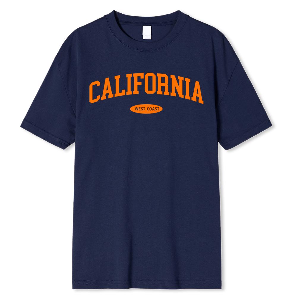West Coast Of California Print Mens T-Shirt 100% Cotton Loose Tee Clothing Crewneck Menswears Summer Tops