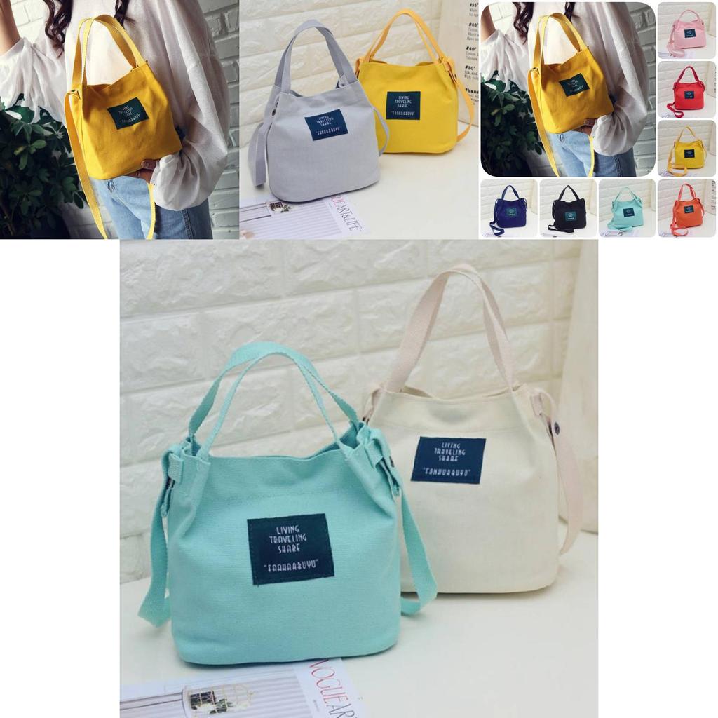 Chic Korean Style Canvas Bucket Bag Vibrant Candy Colors Small Handbag