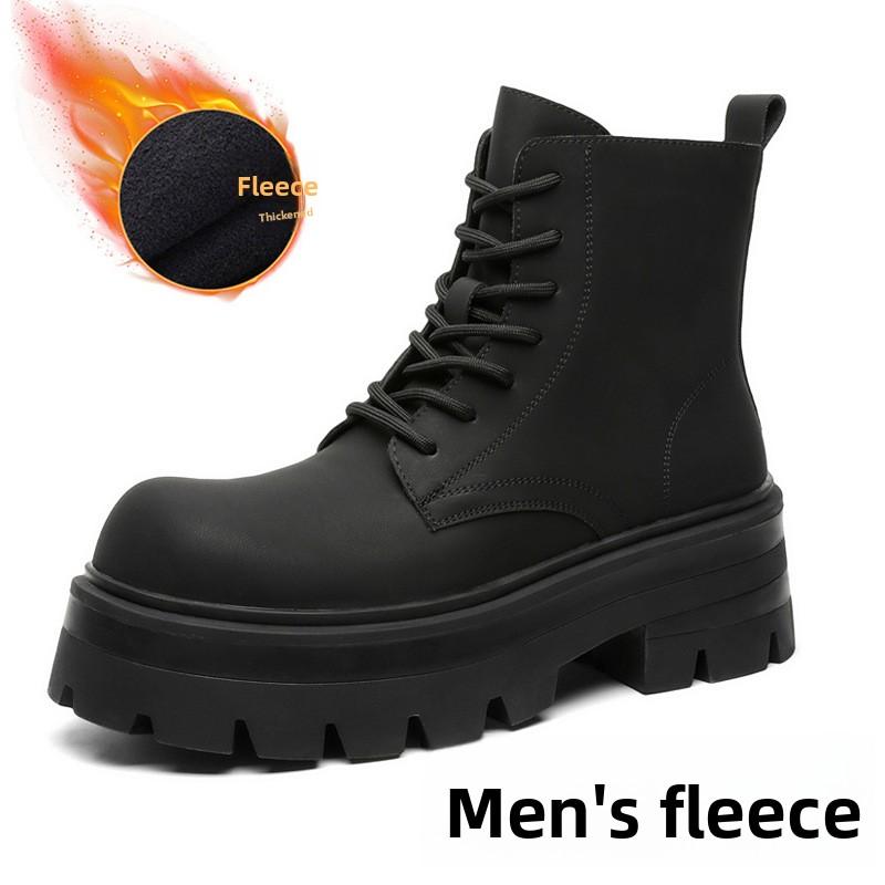 Fashion 2025 New British Style Men's Short Boots Autumn New Men's Boots Platform Boots Fashionable Black High Top Leather Shoes for Men