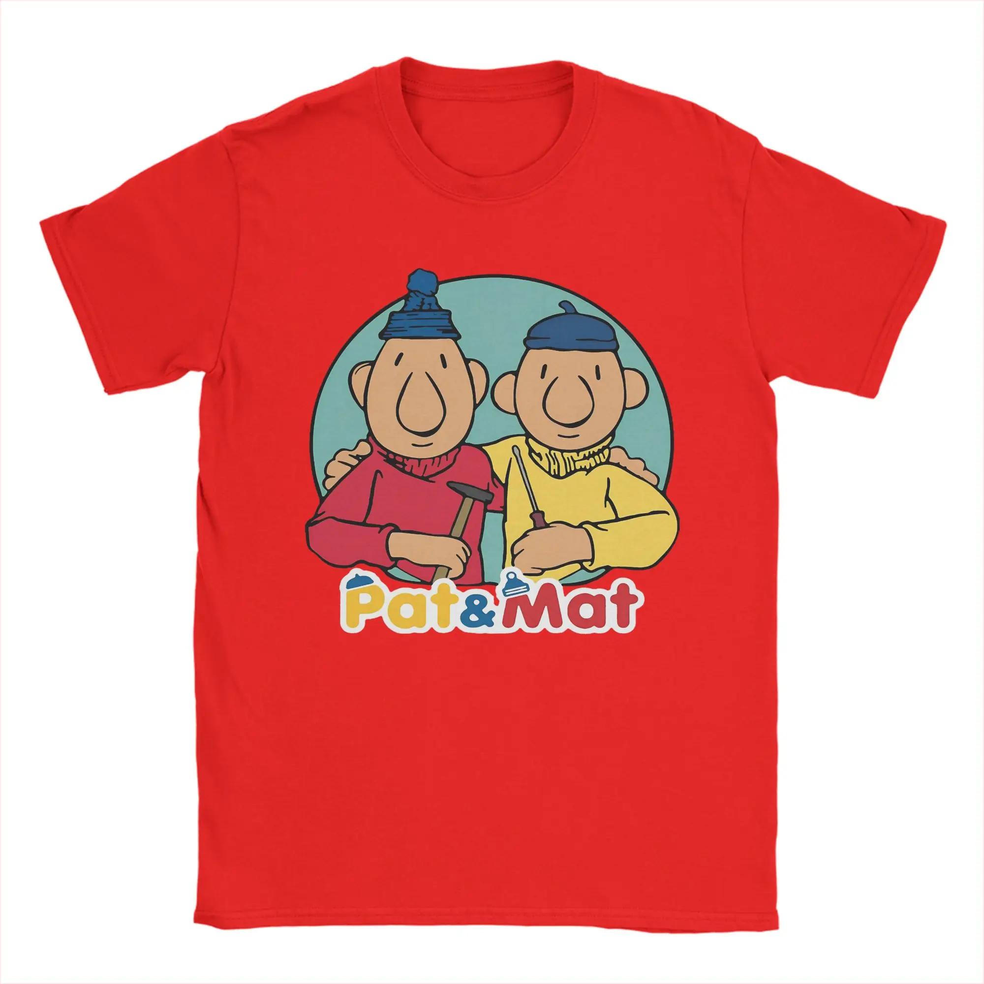 Men Pat and Mat Czechoslovak Cartoon Anime T Shirt Pure Cotton Clothes Vintage Short Sleeve Round Neck Tees Printing T-Shirt XXXXL красный