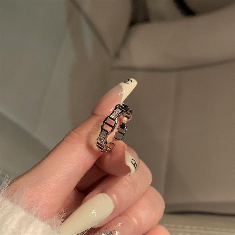 2Pcs Letter D Adjustable Silver Color Ring Niche High-End Personality Light Luxury Open Index Finger Rings Fashion Women Jewelry