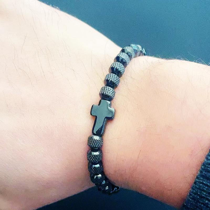 Luxury Stainless Steel Cross Charms Man Bracelet For Women Titanium Steel Beaded Zircon Gift Adjustable Bracelet