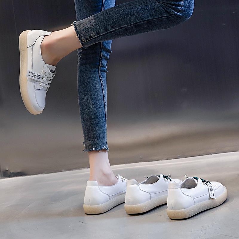 Spring 2025 new little white shoes women's casual flat-bottomed running sports single shoes women's shallow mouth versatile leather women's shoes tide