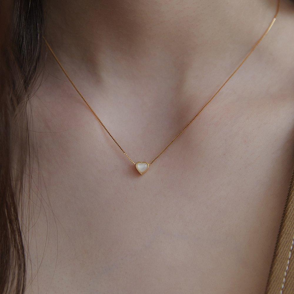 (92.5 Silver) Mother of Pearl Heart Pendant Necklace Nz2433