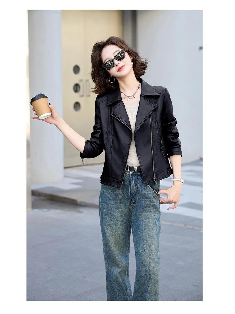 Women's Trendy Loose-Fit Sheepskin Leather Jacket - Hong Kong & Korean Style, Short & Casual, Small Size.