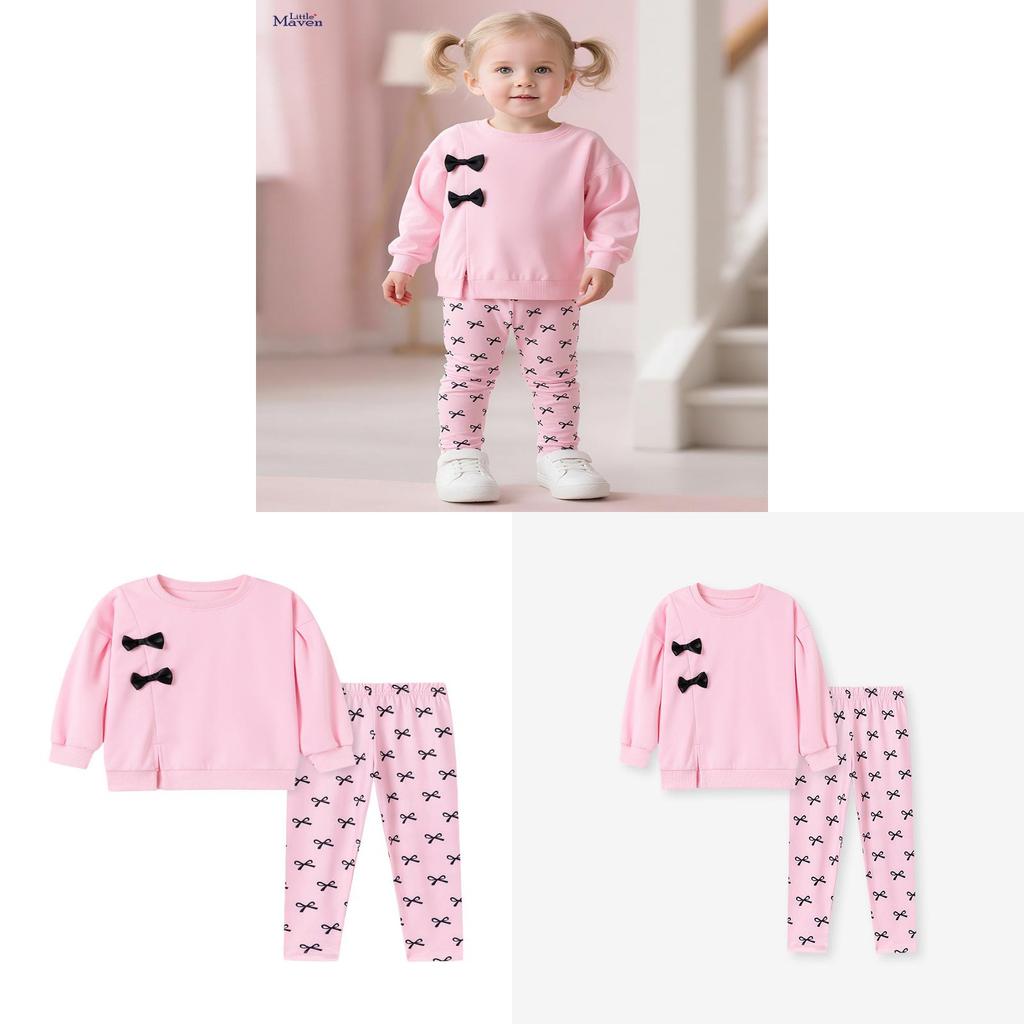 Mädchen Kleinkind Frühling Langarm Hose Set Mit Schleife Für Kinder