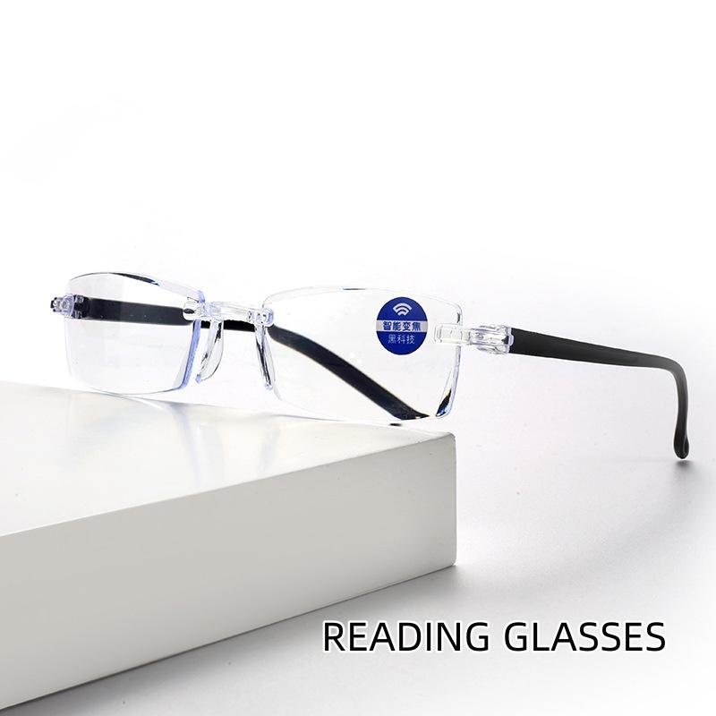 Unisex Rimless Blue Light Blocking Eyewear Ultra Light Square Frame Vintage Far Sight Eyewear Male's Frameless Reading Glasses