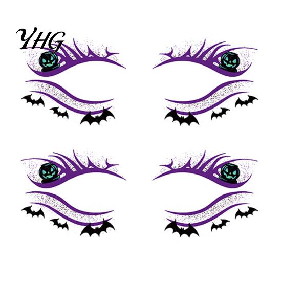 Waterproof Cosplay Makeup Transfers 2 Pairs Halloween Eye Tattoo Stickers, Temporary Face Decals with Quick Art for Novices Pumpkin Bat Spider