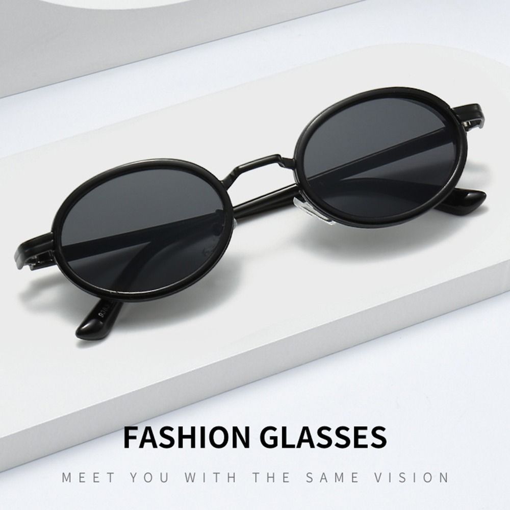 Trendy Oval Metal Frame Sunglasses UV400 Protection Hip-Hop Punk Shades for Women Men Small Frame