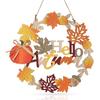 Fall Front Door Decor, 12 Inch Fall Wreaths for Front Door, 3D Wooden Fall Door Sign Hanging Pumpkin Maple Leaf Wreath with Autumn Sign for Harvest