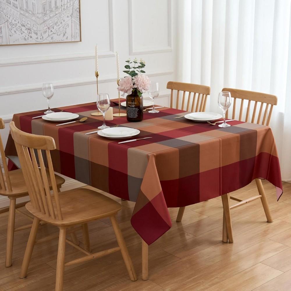 1pc Brown Buffalo Check Tablecloth - Autumn - Rectangular Red-Brown Checkered Tableclothzyc