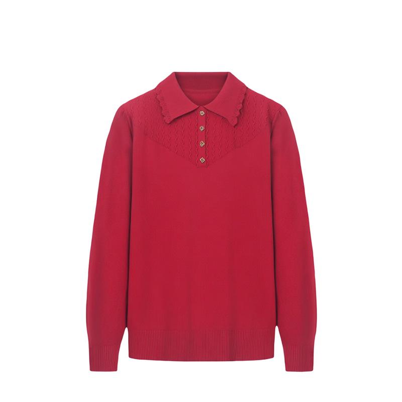 Loose Turn-Down Collar Cardigan for Middle-Aged & Elderly Women - Long-Sleeved One-Size Knitted Sweater with Round Neck
