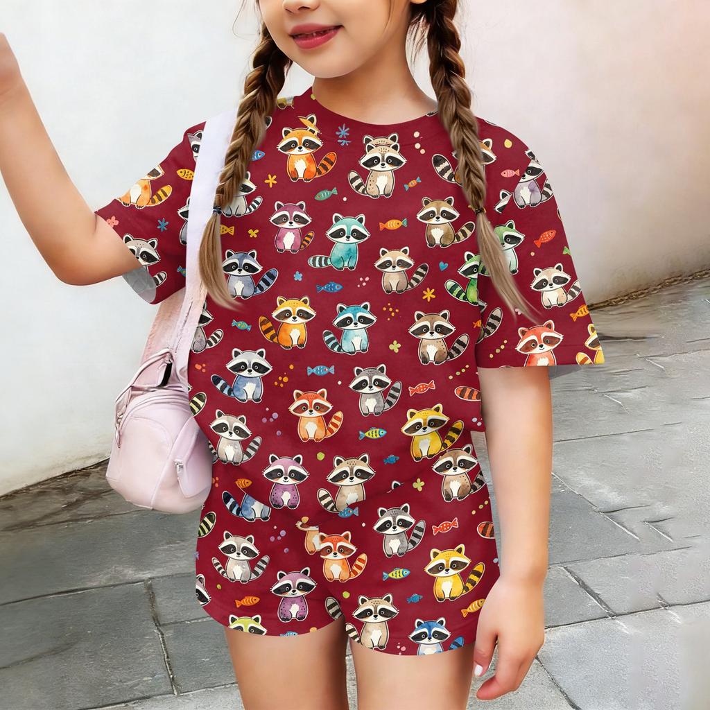 Kids Casual Short Sleeve Top and Shorts Set Animal Print Summer Outfit Lightweight Comfortable Breathable Fabric for Boys and Girls