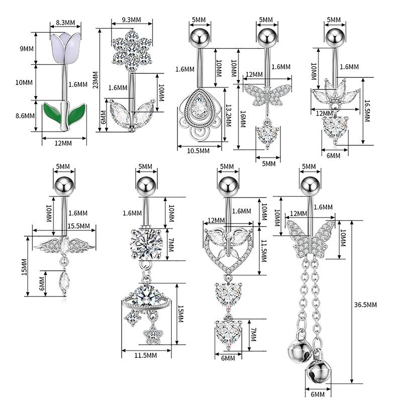 Mote Hjerte Blomst Formet Navlepiercing Ornament Vanndråpe Navlepiercing Anheng Magepiercing Kvinner Kroppssmykker