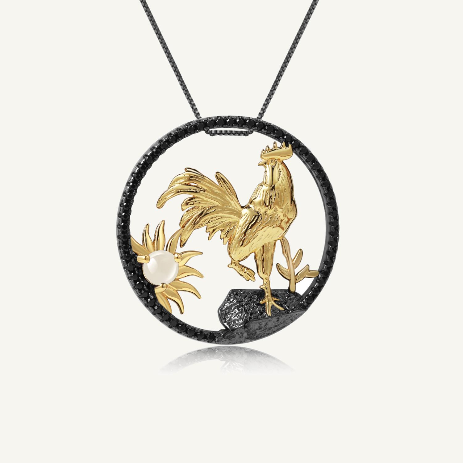 

Gb стерлингового серебра 925 пробы Золотой петух китайский зодиак ювелирные изделия для женщин натуральный африканский опал кулон ожерелье