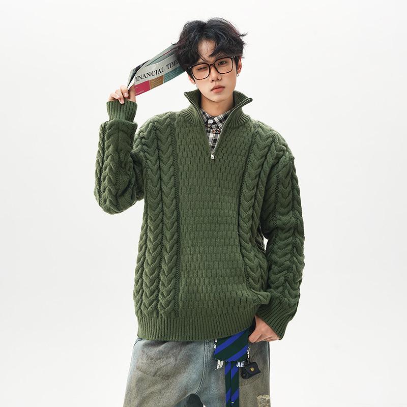 Autumn Winter Crew Neck Wool Cable Knit Sweater - Couple Horse Design, Trendy and Versatile