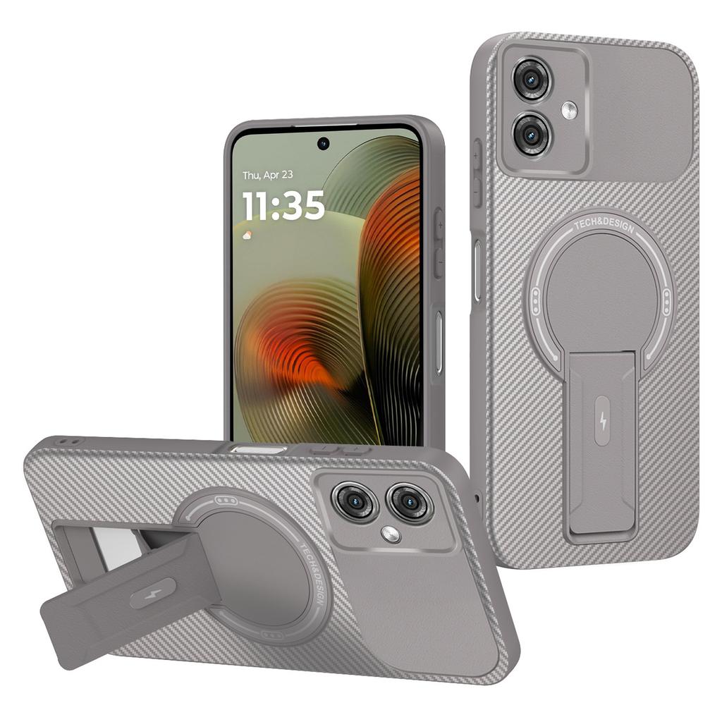 For Motorola Moto G55 5G Case Carbon Fiber Texture PC + TPU Phone Cover with Kickstand