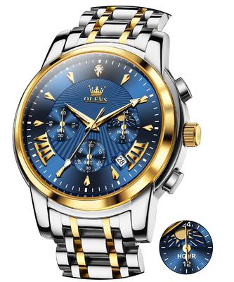 Elegante Cronografo Marca Popolare per Orologio da Polso al Quarzo Impermeabile da Uomo, Business, Grande, Analogico Facile da Leggere, (Blu-2892)