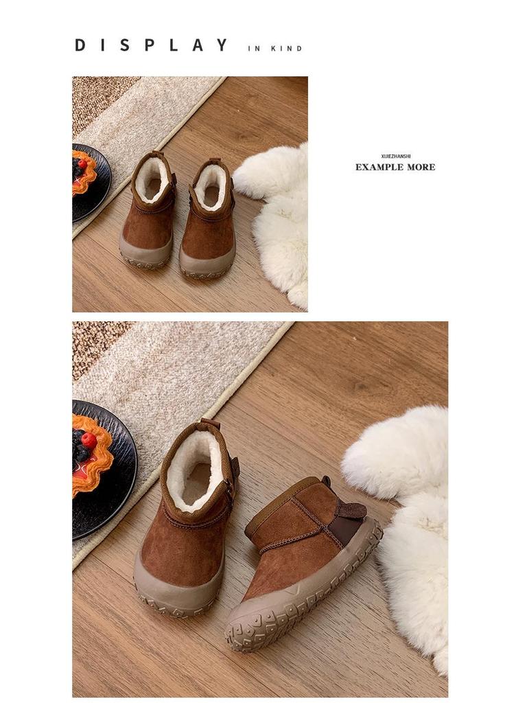Korean-Style Unisex 2025 Winter Boots: Side Zipper, Plush Lined, Anti-Kick, Warm Cotton, Short Snow Boots for Kids