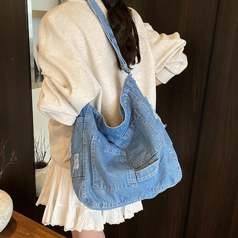 New design denim large capacity solid color new women's leisure trend simple messenger shoulder bag