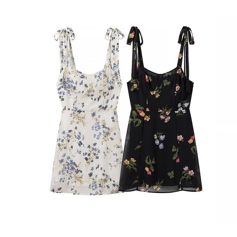 Kaslead New Arrival Women's Clothing Fashion Style Fashion Casual Wide Shoulder Straps Print Short Dress