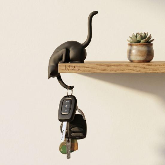 Cute Cat Key Holder 3D Printed Cat Figurine Kitty Paw Key Hanger for Wall Shelf Entryway Tabletop Decor