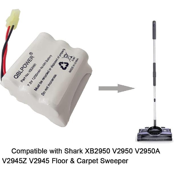 XB2950 Battery Pack 7.2V 1200mAh Ni-Mh Compatible with Euro Pro Shark Vacuum Carpet Sweeper V2950 V2950A V2945Z V2945 (1 Pack)